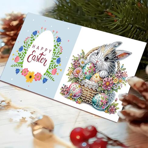 6Pcs DIY Folding Greeting Card Easter Diamond Art Painting Creative Design Foldable Thank You Cards Blessing Greeting Card Set for Birthday Festival Crafts Gift-Bunny Easter Eggs01 in Kuwait
