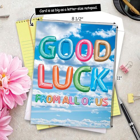 The Best Card Company - Big Good Luck Greeting Card (8.5 x 11 Inch) - Balloons, Colorful Card for Kids (Not 3D or Raised) - Inflated Messages Good Luck J5651SGLG-US in Kuwait