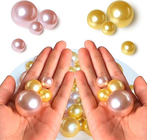 14/20/30mm Floating Pearls for Vase Filler No Hole Faux Beads Water Candle Beads Centerpieces Beads for Vases, Makeup Brush Holder, Home Table Decor (Gold, Rose Gold) in Saudi Arabia