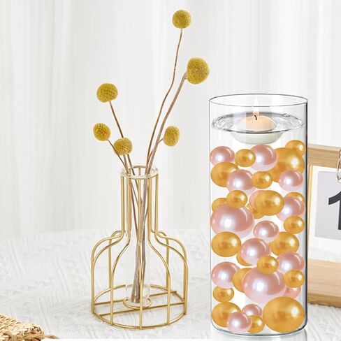 14/20/30mm Floating Pearls for Vase Filler No Hole Faux Beads Water Candle Beads Centerpieces Beads for Vases, Makeup Brush Holder, Home Table Decor (Gold, Rose Gold) in Saudi Arabia