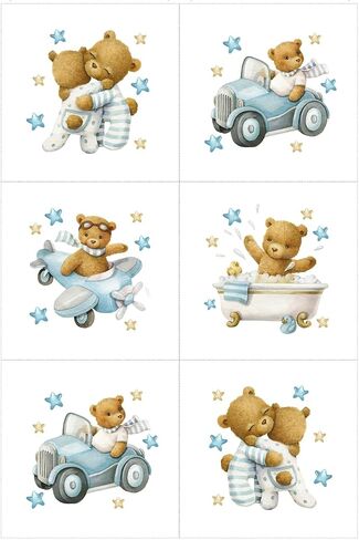 UNIQUE Baby Bear Fabric Panel Set (6 Panels, 12x12in Each), Quilting Panels, Baby Quilt Panels, Cotton Baby Panels, Blanket Panel, Cotton Fabric Panels for Quilting in Saudi Arabia