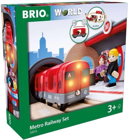 Brio - 33513 Metro Railway Set | Dynamic 20 Piece Wooden Train Set with Interactive Accessories | Perfect for Kids Ages 3 and Up | Fosters Creativity and Motor Skills in Kuwait
