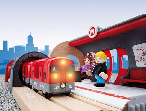Brio - 33513 Metro Railway Set | Dynamic 20 Piece Wooden Train Set with Interactive Accessories | Perfect for Kids Ages 3 and Up | Fosters Creativity and Motor Skills in Kuwait