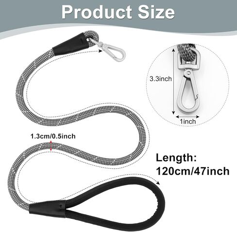 Dog Leash for Large Dogs Heavy Duty 4FT x 1/2" Highly Reflective Threads Dog Leash Chew-Resistant Nylon Leash Padded Handle Strong Rope Leash Training Leash for Medium Large Dogs Night Walking in Saudi Arabia