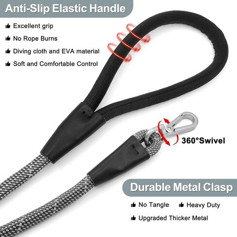 Dog Leash for Large Dogs Heavy Duty 4FT x 1/2" Highly Reflective Threads Dog Leash Chew-Resistant Nylon Leash Padded Handle Strong Rope Leash Training Leash for Medium Large Dogs Night Walking in Saudi Arabia
