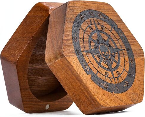 UDIXI Wooden DND Dice Box with Magnetic Lid for Storage Set of 7 Polyhedral Dice, Hexagonal D&D Dice Box with Compass and Skull Pattern Compatible with Dungeons & Dragons Players, Dungeon Master in Kuwait
