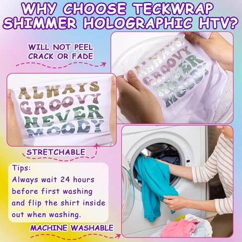 TECKWRAP Glitter Heat Transfer Vinyl Sheets, 17 Assorted 12" x 10" Glitter HTV Vinyl Sheets for T-Shirts, Bags, and More, Glitter Iron on Vinyl Suitable for Most Cutter Machine, Easy to Cut & Weed in Kuwait