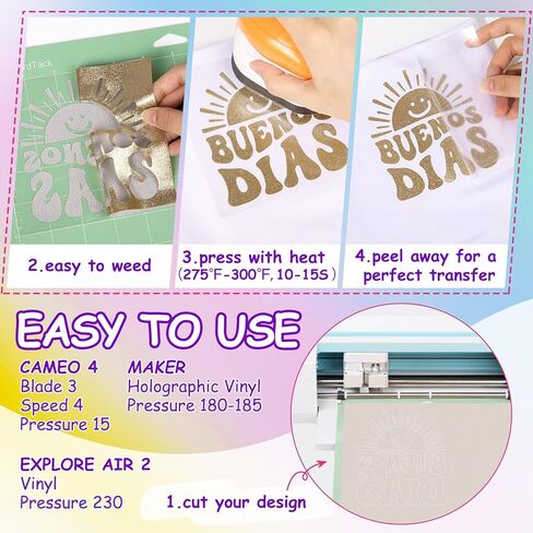 TECKWRAP Glitter Heat Transfer Vinyl Sheets, 17 Assorted 12" x 10" Glitter HTV Vinyl Sheets for T-Shirts, Bags, and More, Glitter Iron on Vinyl Suitable for Most Cutter Machine, Easy to Cut & Weed in Kuwait