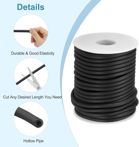 PATIKIL Hollow Pipe Rubber Cord 16 Yards 4mm, PVC Rubber Tube Cord 2mm Hole with Plastic Spool for Knitting Beading DIY Craft, Black in Saudi Arabia