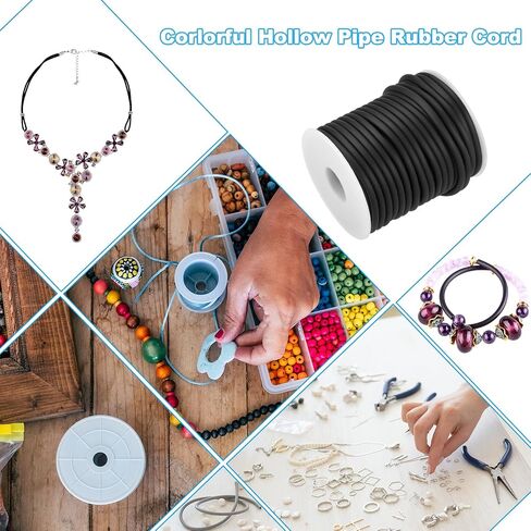PATIKIL Hollow Pipe Rubber Cord 16 Yards 4mm, PVC Rubber Tube Cord 2mm Hole with Plastic Spool for Knitting Beading DIY Craft, Black in Saudi Arabia