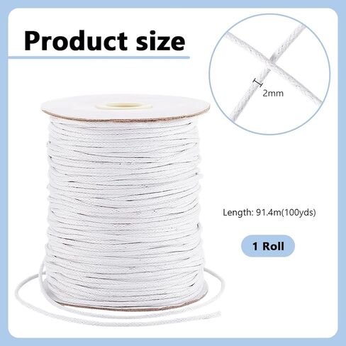 PH PandaHall 2mm Waxed Cord, 100 Yards White Waxed Cotton Threads Wax Cord Waxed Beading Thread String Twine for DIY Bracelet Necklace String Macrame Sewing Project Dreamcatcher Jewelry Making in Saudi Arabia