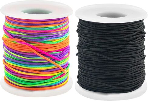 Elastic Cord for Bracelets Making, 2 Rolls 1.0MM Stretchy Bracelet String Total 109 Yards,Elastic String for Necklaces, Beading,Crafts and Jewelry Making (Rainbow and Black) in Kuwait