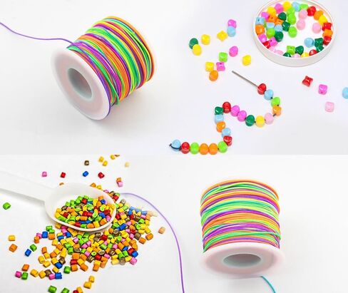 Elastic Cord for Bracelets Making, 2 Rolls 1.0MM Stretchy Bracelet String Total 109 Yards,Elastic String for Necklaces, Beading,Crafts and Jewelry Making (Rainbow and Black) in Kuwait