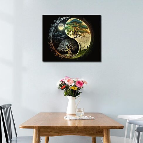 Yin Yang Eye Paint by Numbers Tree and Moon Paint by Numbers Kit for Adults Landscape DIY Paint by Numbers for Adults Home Wall Decoration Flameless Oil Painting Kits 16x20 Inch Without Frame in Kuwait