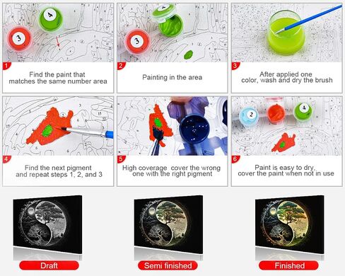 Yin Yang Eye Paint by Numbers Tree and Moon Paint by Numbers Kit for Adults Landscape DIY Paint by Numbers for Adults Home Wall Decoration Flameless Oil Painting Kits 16x20 Inch Without Frame in Kuwait
