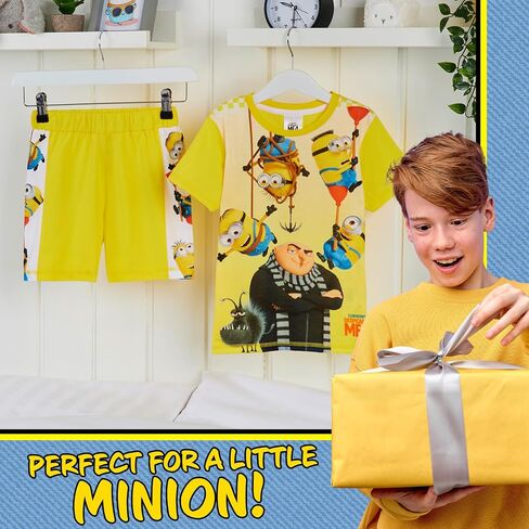 طقم بيجامات قصيرة للأولاد من Minions، ملابس صالة ناعمة قابلة للتنفس - هدايا للأولاد (أصفر/خردل، 2-3 سنوات) in Saudi Arabia