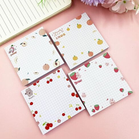Cute Sticky Notes, 4Pack(320 Sheets) Kawaii Sticky Notes 3.1x3.1in Self-Stick Note Pads Colorful Super Sticky Note Pads Unique Cute Fruit Patterns Sticky Notes (4 Fruit Sticky Notes) in Saudi Arabia