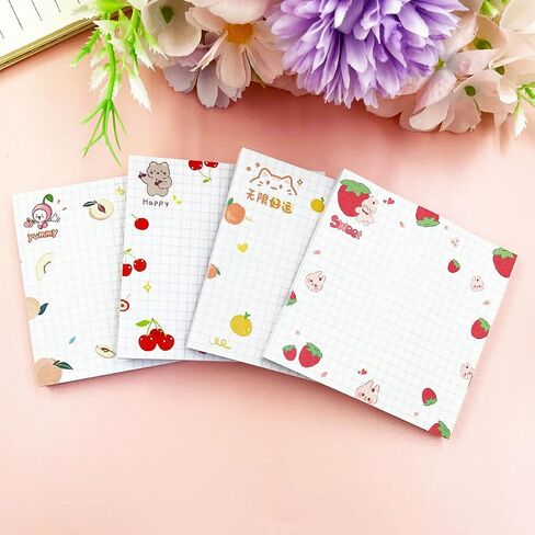 Cute Sticky Notes, 4Pack(320 Sheets) Kawaii Sticky Notes 3.1x3.1in Self-Stick Note Pads Colorful Super Sticky Note Pads Unique Cute Fruit Patterns Sticky Notes (4 Fruit Sticky Notes) in Saudi Arabia