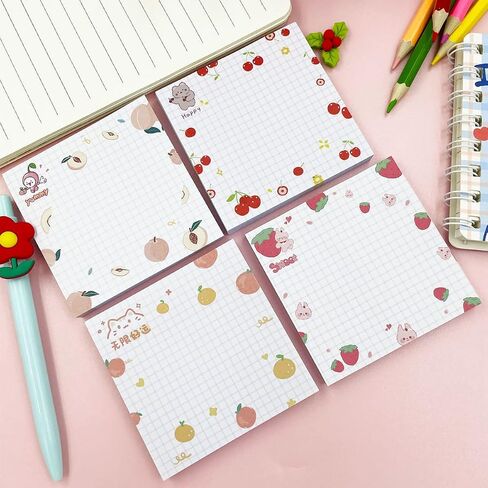 Cute Sticky Notes, 4Pack(320 Sheets) Kawaii Sticky Notes 3.1x3.1in Self-Stick Note Pads Colorful Super Sticky Note Pads Unique Cute Fruit Patterns Sticky Notes (4 Fruit Sticky Notes) in Saudi Arabia
