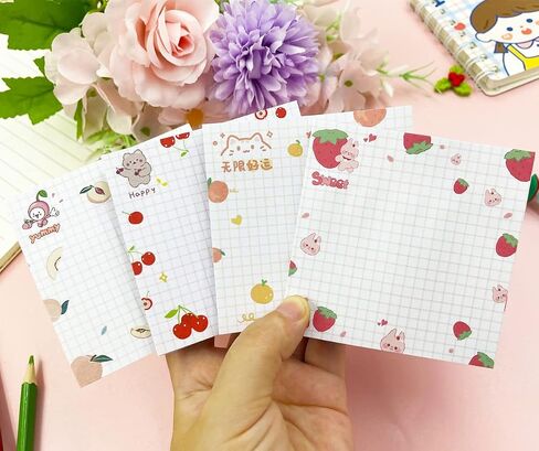 Cute Sticky Notes, 4Pack(320 Sheets) Kawaii Sticky Notes 3.1x3.1in Self-Stick Note Pads Colorful Super Sticky Note Pads Unique Cute Fruit Patterns Sticky Notes (4 Fruit Sticky Notes) in Saudi Arabia