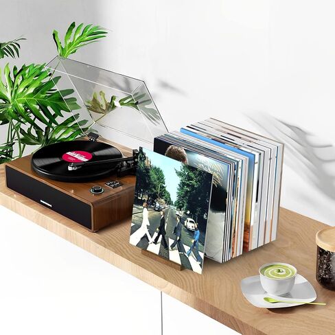 Vinyl Record Stand, Record Collection Holder, Solid Walnut Record Organizer with Now Playing Record Stand, Vinyl Holder for Record Display, Storage Over 70 Albums with Anti-scratch Pads in Saudi Arabia