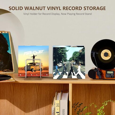 Vinyl Record Stand, Record Collection Holder, Solid Walnut Record Organizer with Now Playing Record Stand, Vinyl Holder for Record Display, Storage Over 70 Albums with Anti-scratch Pads in Saudi Arabia