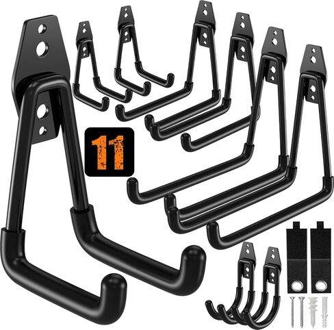 QcoQce 12 Pack Garage Hooks Heavy Duty with 2 Extension Cord Straps,Garage Storage Hooks, Wall Mount Hooks, Garage Organization and Tool Hangers for Bike, Ladder, Ropes and Garden Tools(Orange) in Saudi Arabia