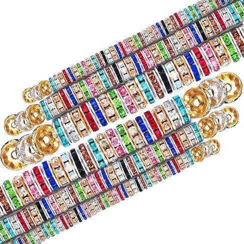 800 Pieces Round Rondelle Spacer Beads Crystal Rhinestone Loose Bead Rondelle Charm Beads 6 mm 8 mm 10 mm for Necklaces Bracelets Jewelry Making (Mixed Color) in Saudi Arabia