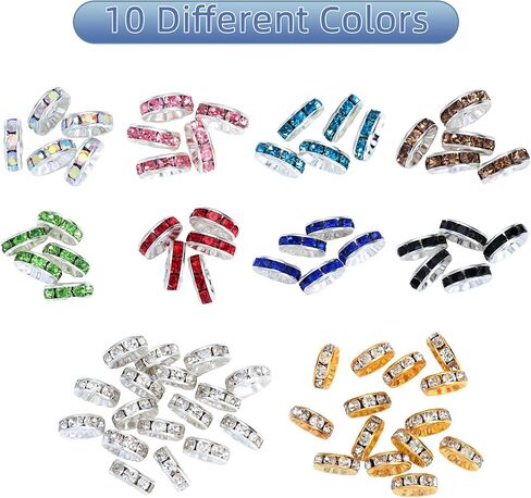 800 Pieces Round Rondelle Spacer Beads Crystal Rhinestone Loose Bead Rondelle Charm Beads 6 mm 8 mm 10 mm for Necklaces Bracelets Jewelry Making (Mixed Color) in Saudi Arabia