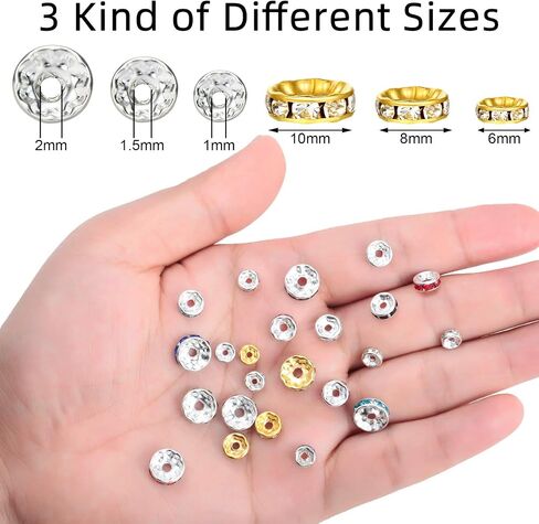 800 Pieces Round Rondelle Spacer Beads Crystal Rhinestone Loose Bead Rondelle Charm Beads 6 mm 8 mm 10 mm for Necklaces Bracelets Jewelry Making (Mixed Color) in Saudi Arabia