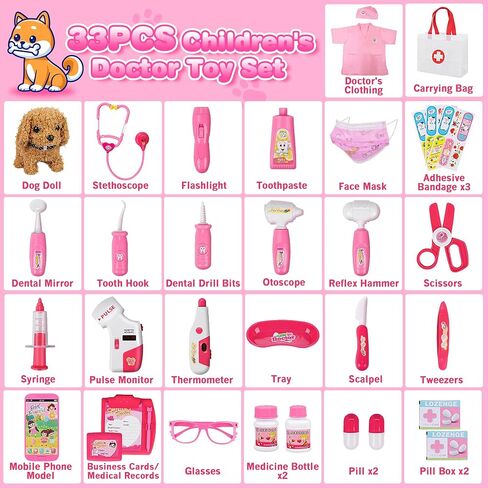 33pcs أطباء أطباء الحيوانات الأليفة للأطفال الصغار - ارتداء ملابس الأزياء والتظاهر بطبيب اللعب مع لعبة القط ، سماعة الطبيب ، ألعاب الأليف البيطري ، هدايا عيد ميلاد عيد الميلاد للأعمار 3 4 5 6 7 7 8 سنوات الأولاد الفتيات in Kuwait