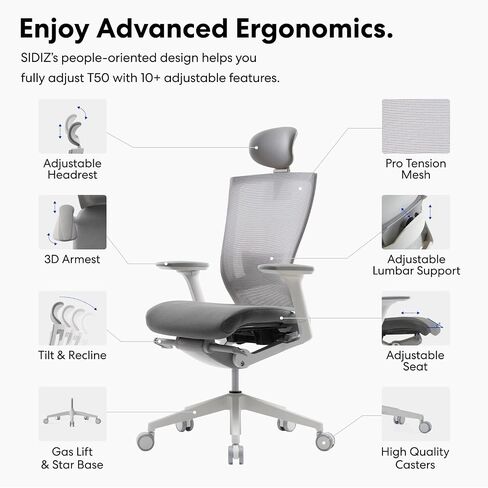 SIDIZ T50 Ergonomic Home Office Chair : High Performance, Adjustable Headrest, 2-Way Lumbar Support, 3-Way Armrest, Forward Tilt, Adjustable Seat Depth, Ventilated Mesh Back, Cushion Seat (Beige) in Saudi Arabia