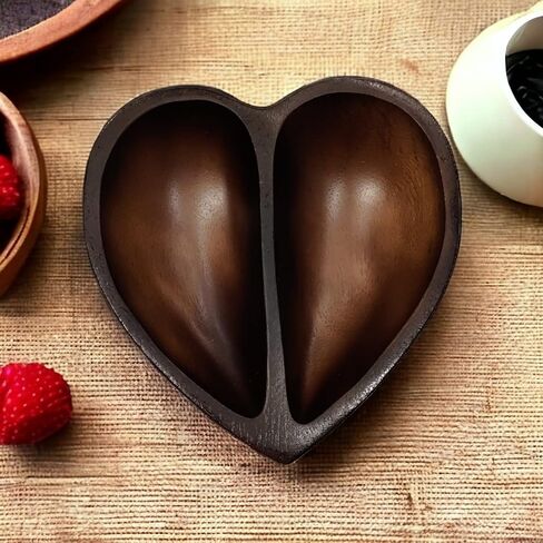 6" Heart Shaped Bowl - Functional and Collectible Bowl - Handcrafted Wooden Bowl for Serving Nuts Desserts Fruits or Accent Decor Gift for Any Occasion - 6", Freckles Brown & Black in Saudi Arabia