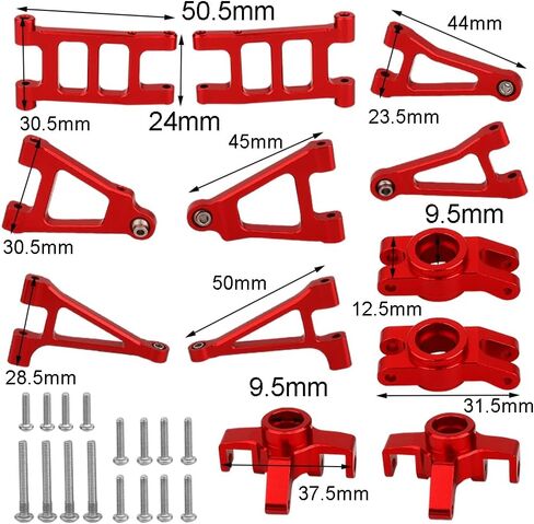 Aluminum Front Rear Swing Arm & Steering Knuckle C-Hub Kit Compatible with 1/14 MJX Hyper Go 14301 14302 14303 RC Upgrade Parts (red) in Kuwait