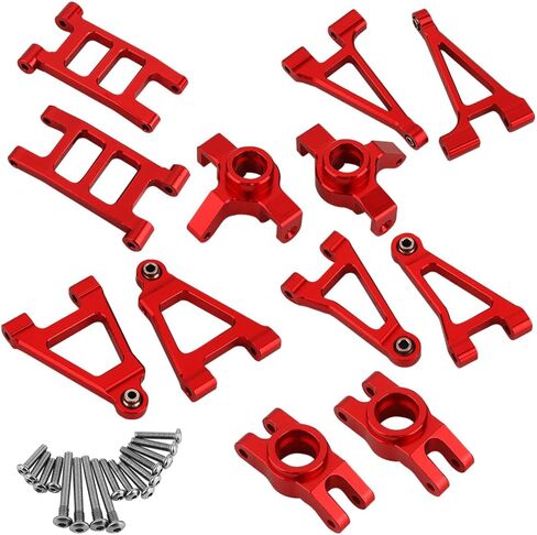 Aluminum Front Rear Swing Arm & Steering Knuckle C-Hub Kit Compatible with 1/14 MJX Hyper Go 14301 14302 14303 RC Upgrade Parts (red) in Kuwait