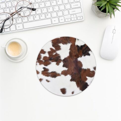 QUICQOD Western Brown and White Cowhide Texture Cow Skin Spots Mouse Pad,Non-Slip Rubber Base Mousepads for Home Office Dorm Desk Decor,Gifts for Cow Lovers Women Girls,8.7 x 8.7 Inches in Kuwait