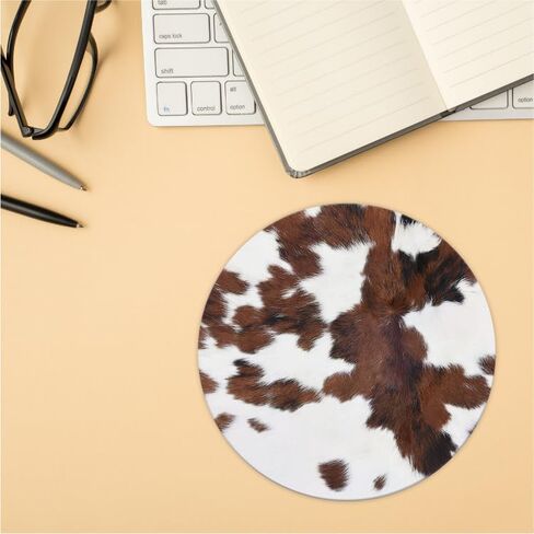 QUICQOD Western Brown and White Cowhide Texture Cow Skin Spots Mouse Pad,Non-Slip Rubber Base Mousepads for Home Office Dorm Desk Decor,Gifts for Cow Lovers Women Girls,8.7 x 8.7 Inches in Kuwait