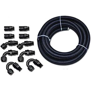AN-10 Black Nylon PTFE (Teflon) Fuel Gas Ethanol E85 Oil Line Hose 20FT w/Black Fitting Hose End Swivel Kit NLPTFEAN10_KIT_DA_BLACK