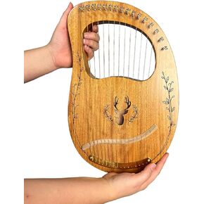 Lyre Harp, 16 Metal Strings,Whole Mahogany Body Made Without Splices, Easy to Carry Instrument, With Spare Strings, Bag，Picks, Tuning Lever, Music Manual(Blue)