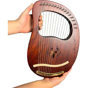 Lyre Harp, 16 Metal Strings,Whole Mahogany Body Made Without Splices, Easy to Carry Instrument, With Spare Strings, Bag，Picks, Tuning Lever, Music Manual(Blue)