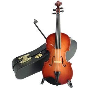 Mini Violin Model Decorative Ornament Mini Musical Instrument with bow & stand (10cm)