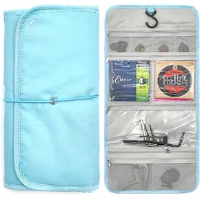 Guitar Accessory Organizer Bag, Foldable Easy Access Pockets Case, Picks, Strap, Capo, Strings Holder Storage (Black)