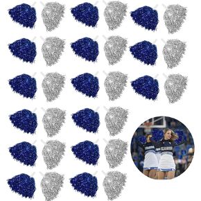 30 Pcs Cheerleader Pom Poms Metallic Foil Cheerleading Pom Poms with Plastic Handle, Blue and Sliver Cheer Pompoms for Team Sports Event Party Dance Cheering in Kuwait