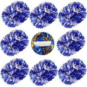 8 Packs Cheerleading Pom Poms, Plastic Metallic Foil Cheer Hand Flowers Bulk, Cheerlead Pompoms for Teens Adult Sports Team Ball Game 13.4 Inch, 75g Weight Each (Purple Sliver)