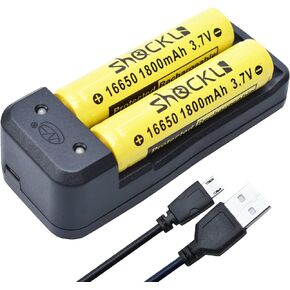 16650 Rechargeable Battery with Battery Charger, 16650 Protected 3.7V Rechargeable Battery 1800mAh (2 Pack) - [Replacement for 2 x CR123 ]