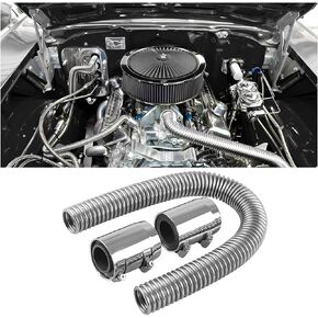 24" Stainless Steel Radiator Hose, Stainless Steel Engine Cooling Water Hose Kit, Flexible Coolant Water Hose, Universal Water Hoses Adapter with Chrome Cap Clamp