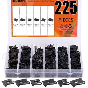 225 Pcs 6 Size SAE U-nut Clip Assortment Auto Car Speed Nuts Fastener with Store Box for Dash Door Panel Interior