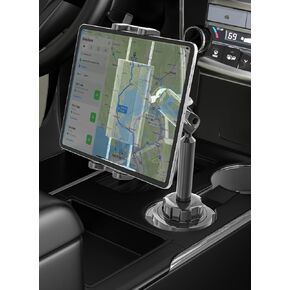 Metal Arm Cup Holder Car Tablet Mount, 720 ° Rotation Cupholder Tablet & Phone Stand Compatible with iPad Pro Air Mini iPhone 15/14/ 13/12 Max Pro and 4.7-12.9 inch Mobile Phone Tablet