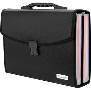 Uquelic 26 Pockets Expanding File Folder Organizer - Upgraded Durable Buckle, Base with Ergonomic Portable Handle/Large A4 Letter Size Accordion Expanding File Organizer