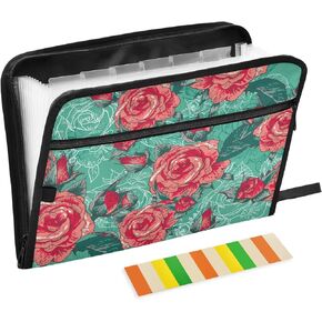 Western Cow Skin Texture Expanding File Folder with Sticky Labels, 13 Pockets Accordion File Folder Document Organizer Expandable Zip File Folder with Zipper Closure